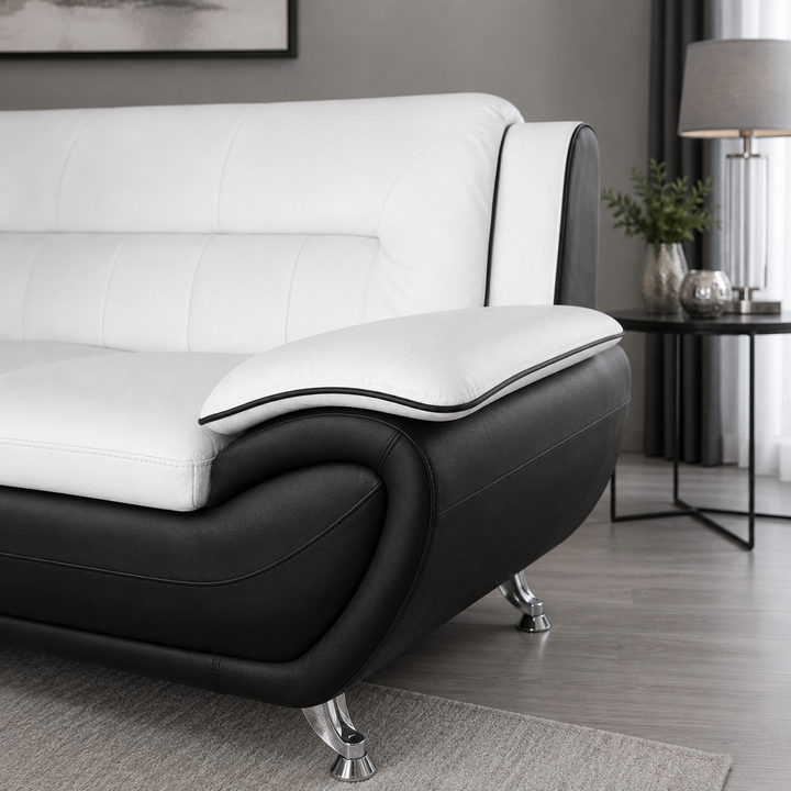 Gilan 3-Piece Sofa Set In Faux Leather Upholstery - Black/ White