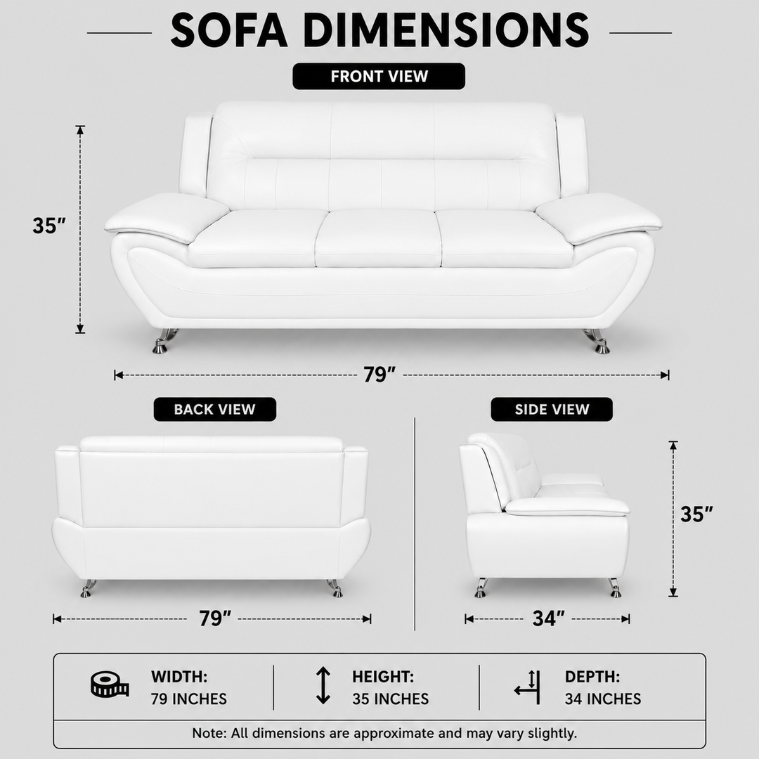 Gilan 3-Piece Sofa Set In Faux Leather Upholstery - White