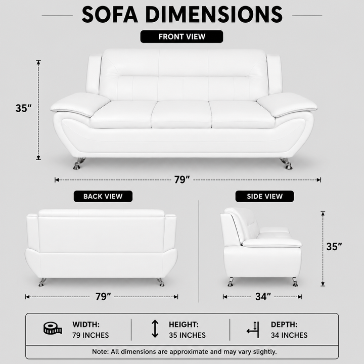 Gilan 3-Piece Sofa Set In Faux Leather Upholstery - White
