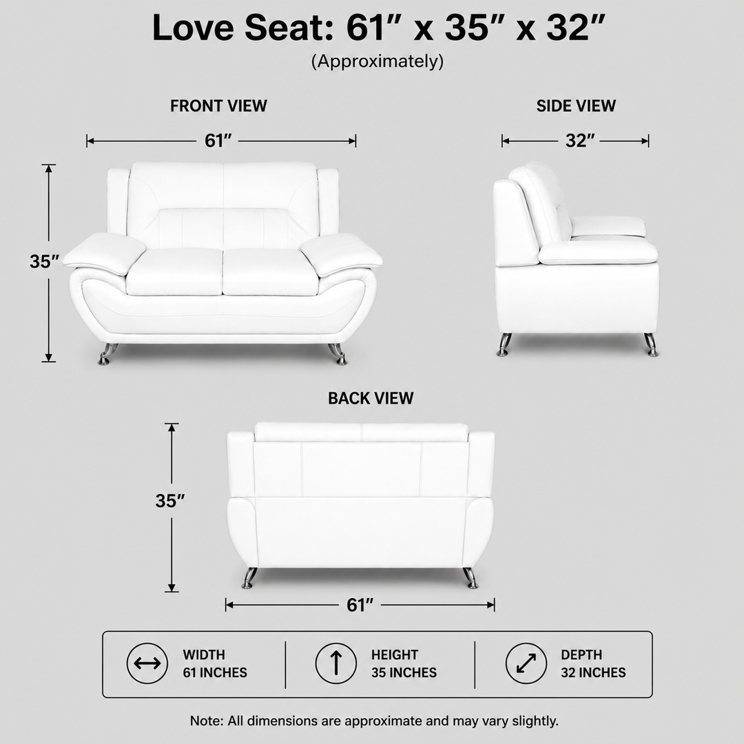 Gilan 3-Piece Sofa Set In Faux Leather Upholstery - White