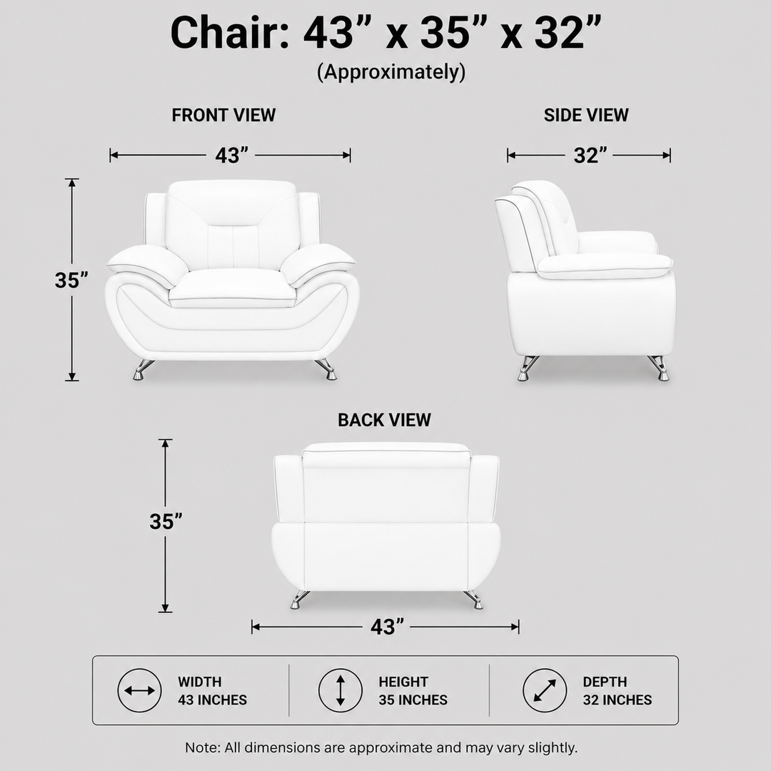 Gilan 3-Piece Sofa Set In Faux Leather Upholstery - White