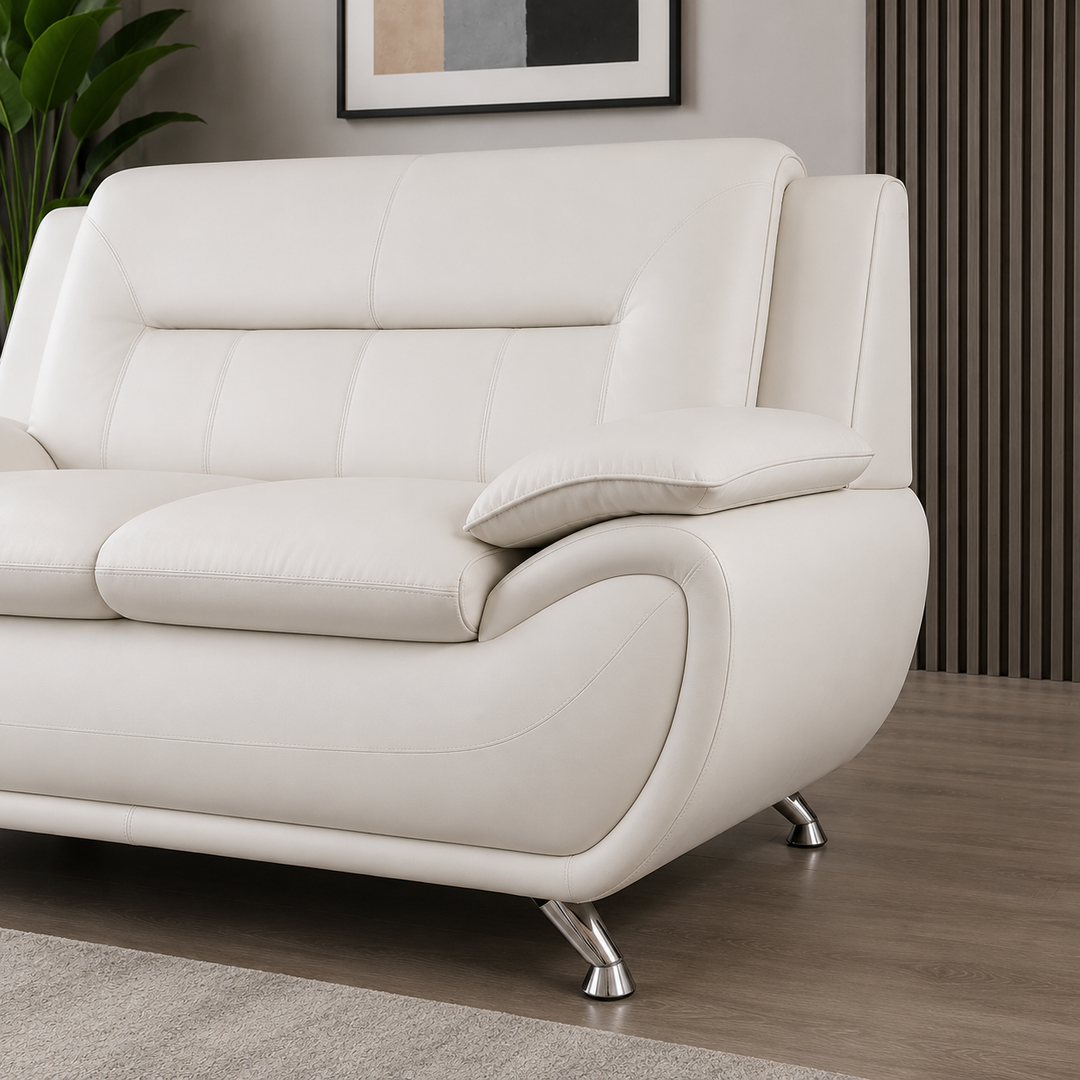 Gilan 3-Piece Sofa Set In Faux Leather Upholstery - White