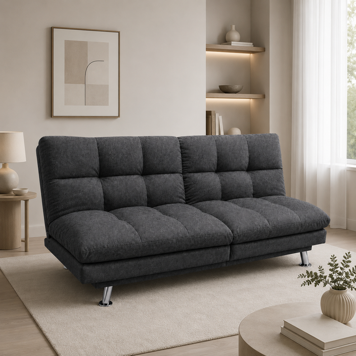 Timber 3-Seater Sofa Bed In Fabric Upholstery - Charcoal