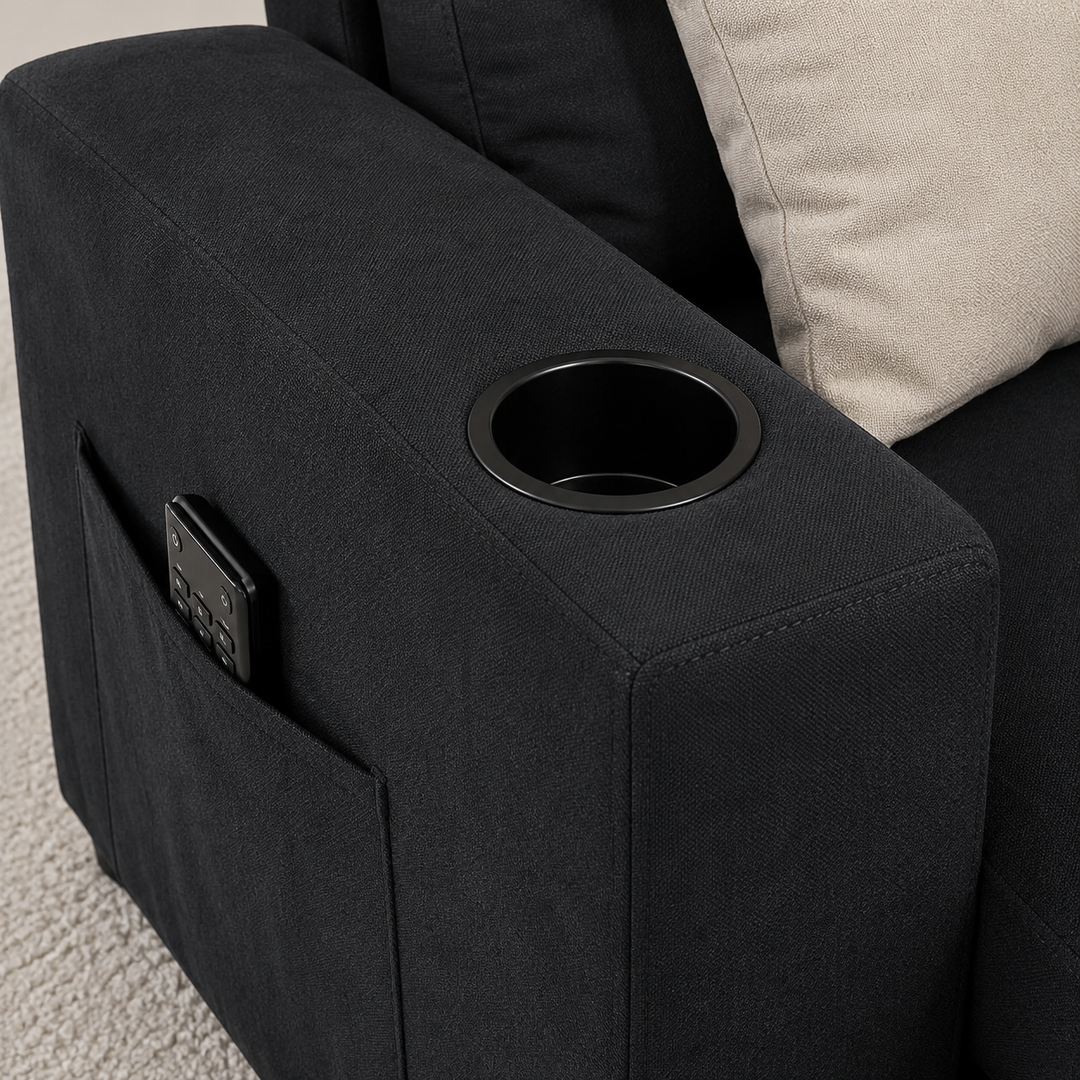 Kestrel Fabric Upholstered Sectional Sofa Bed With Reversible Storage Chaise - Black