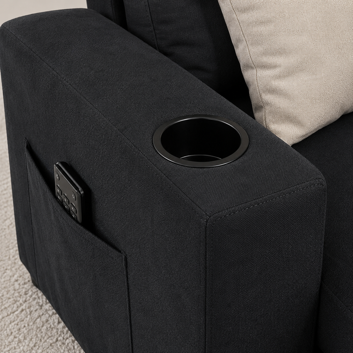 Kestrel Fabric Upholstered Sectional Sofa Bed With Reversible Storage Chaise - Black