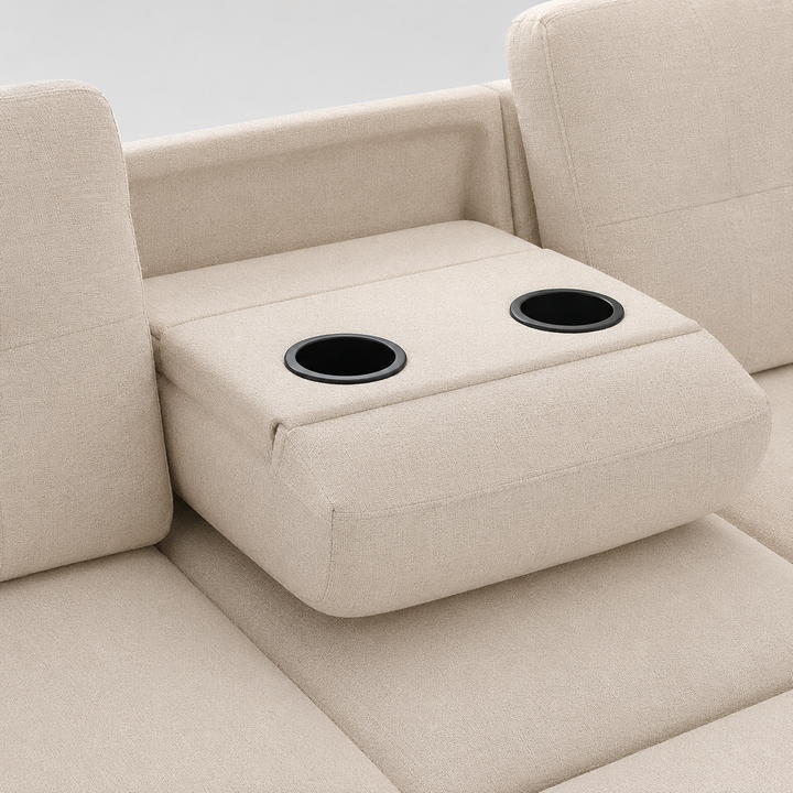 Howard Fabric Upholstered Sectional Sofa Bed With Reversible Storage Chaise &amp; USB Charging Ports - Beige