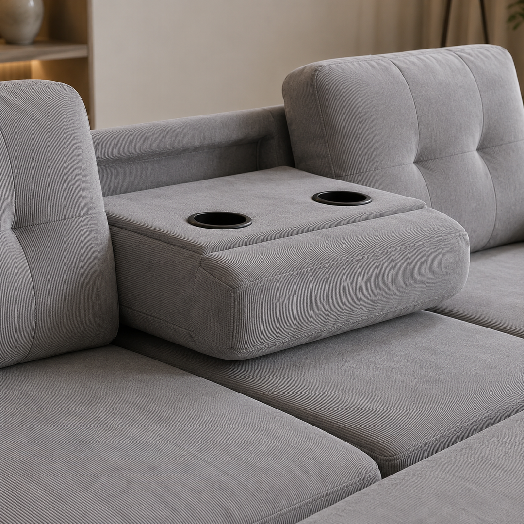 Howard Fabric Upholstered Sectional Sofa Bed With Reversible Storage Chaise &amp; USB Charging Ports - Grey
