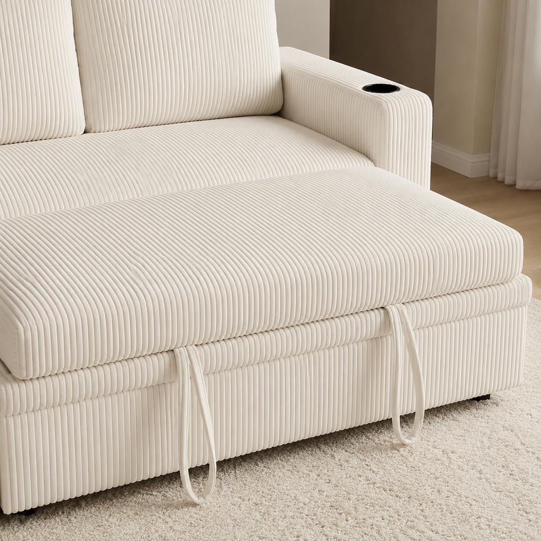 Robin Fabric Upholstered Sectional Sofa Bed With Reversible Storage Chaise - Beige