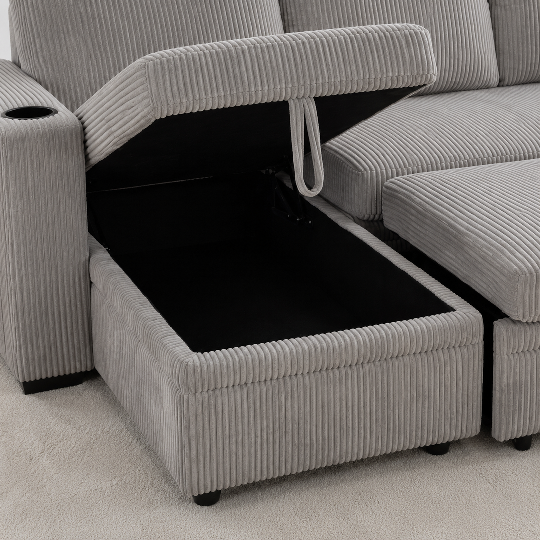 Robin Fabric Upholstered Sectional Sofa Bed With Reversible Storage Chaise - Grey