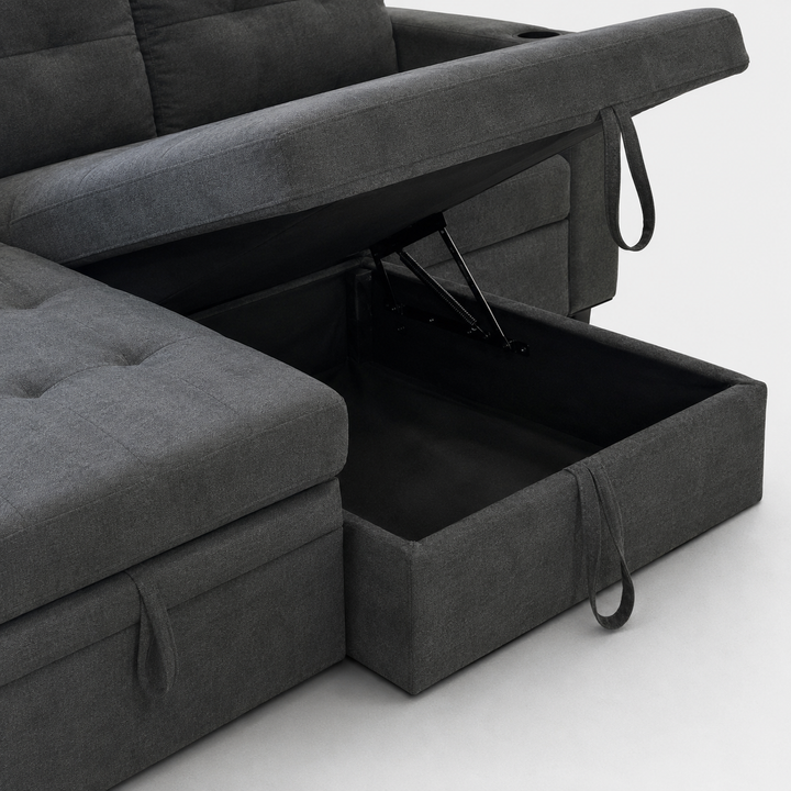Kestrel Fabric Upholstered Sectional Sofa Bed With Reversible Storage Chaise - Grey