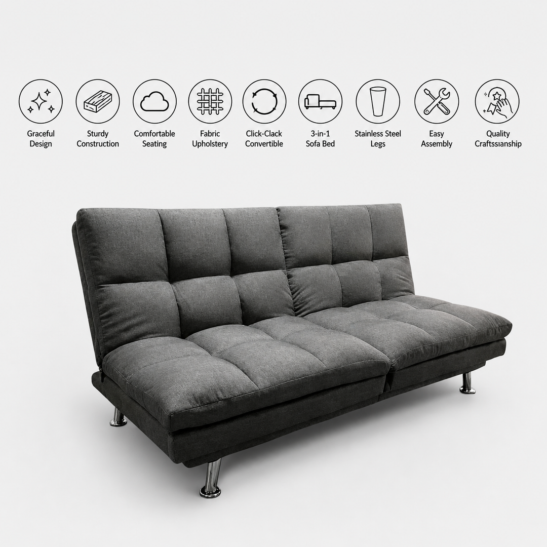 Timber 3-Seater Sofa Bed In Fabric Upholstery - Charcoal