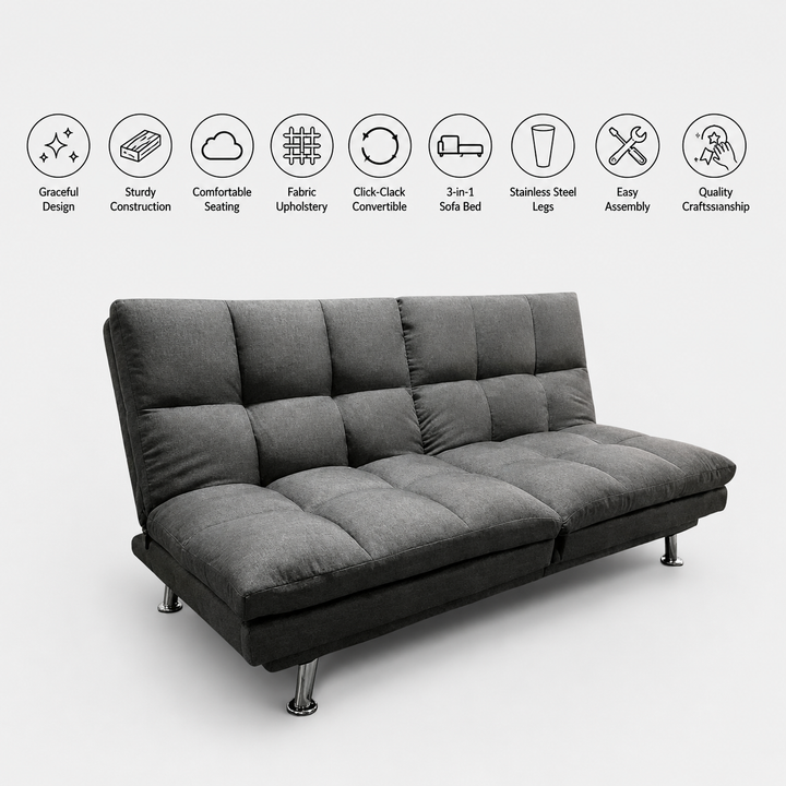 Timber 3-Seater Sofa Bed In Fabric Upholstery - Charcoal