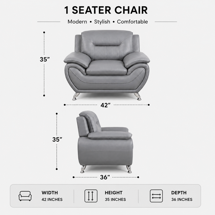 Gilan 3-Piece Sofa Set In Faux Leather Upholstery - Grey