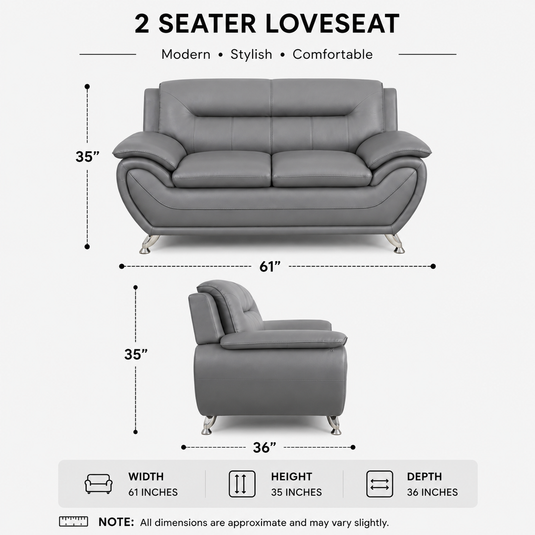 Gilan 3-Piece Sofa Set In Faux Leather Upholstery - Grey
