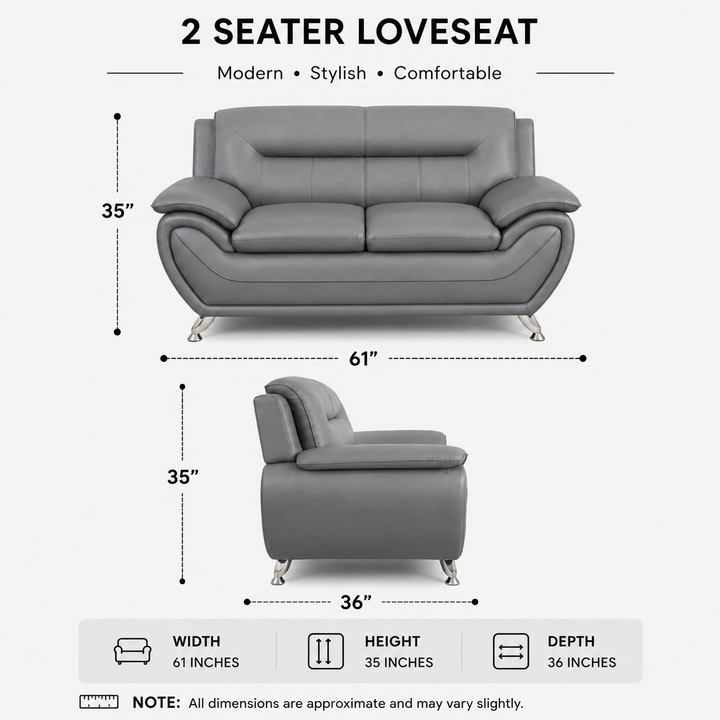 Gilan 3-Piece Sofa Set In Faux Leather Upholstery - Grey