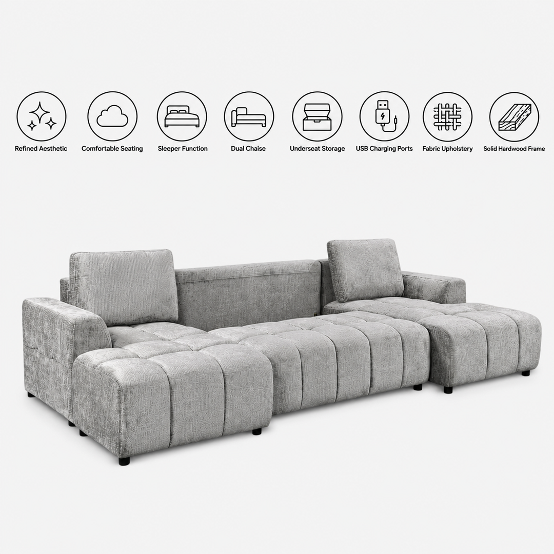 Modrest 3-Piece Sectional Sofa Bed In Fabric Upholstery - Graphite