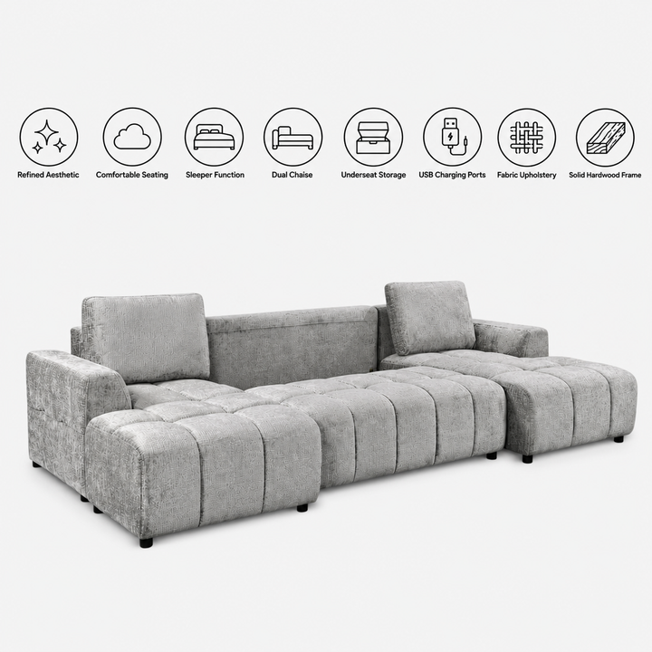 Modrest 3-Piece Sectional Sofa Bed In Fabric Upholstery - Graphite
