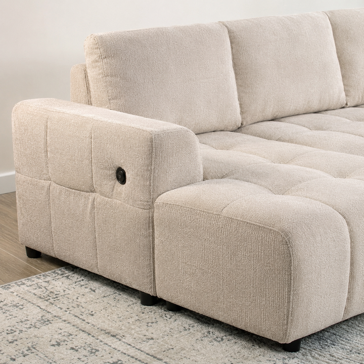 Modrest 3-Piece Sectional Sofa Bed In Fabric Upholstery - Beige