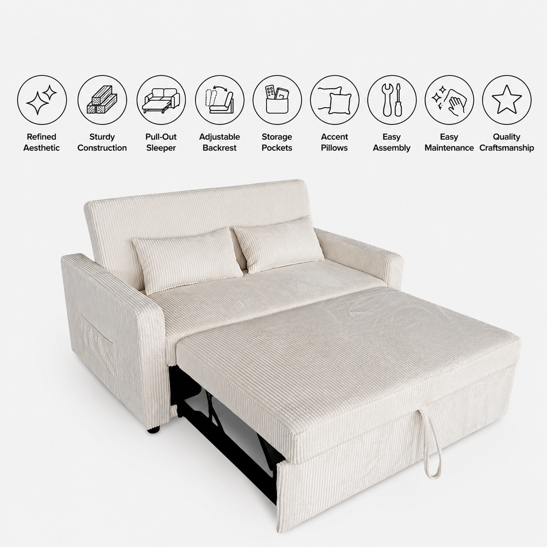 Jade Sofa Bed In Fabric Upholstery - Cream