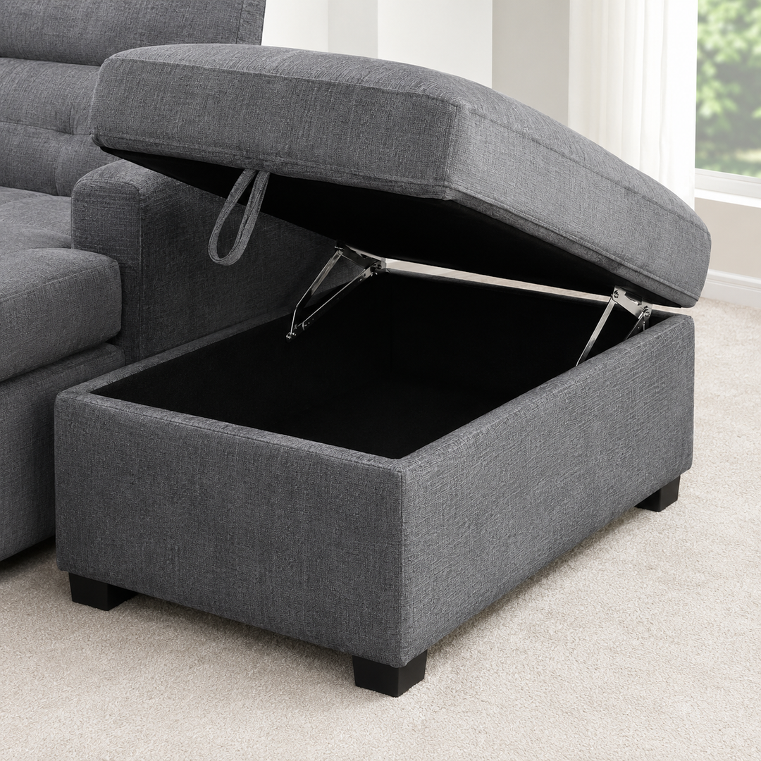 Vision Fabric Upholstered Sectional Sofa Bed With Storage Ottoman - Grey | Available