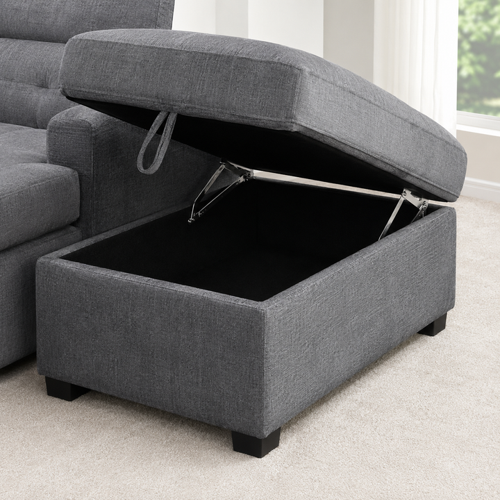 Vision Fabric Upholstered Sectional Sofa Bed With Storage Ottoman - Grey | Available