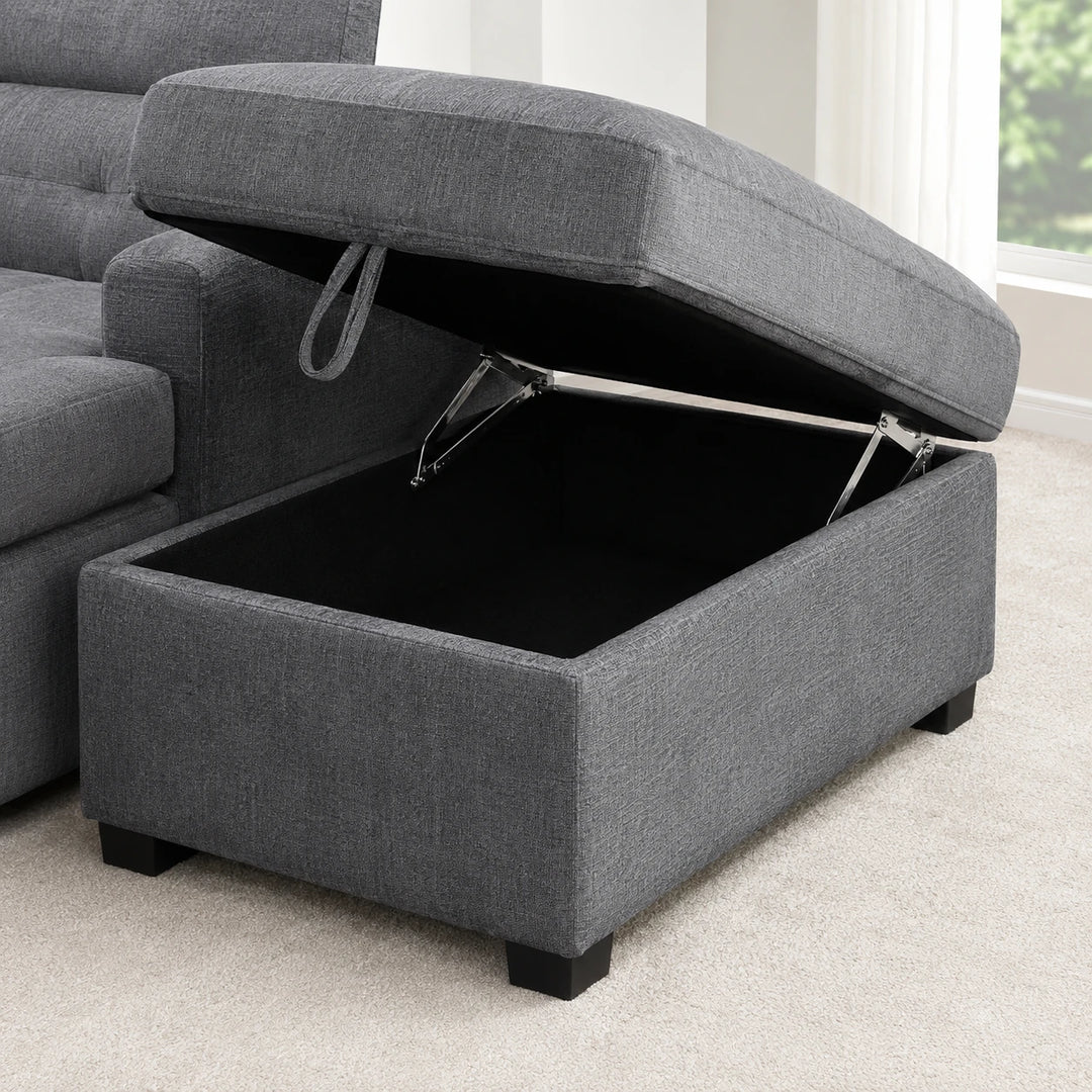 Vision Fabric Upholstered Sectional Sofa Bed With Storage Ottoman - Grey | Available