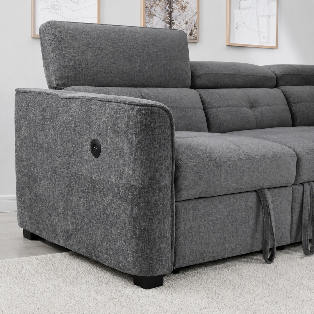 Vision Fabric Upholstered Sectional Sofa Bed With Storage Ottoman - Grey | Available