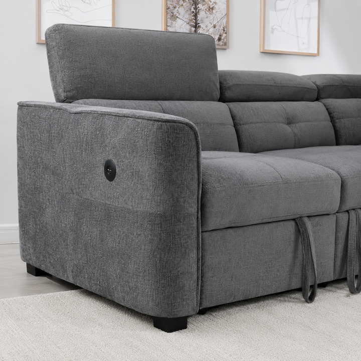 Vision Fabric Upholstered Sectional Sofa Bed With Storage Ottoman - Grey | Available