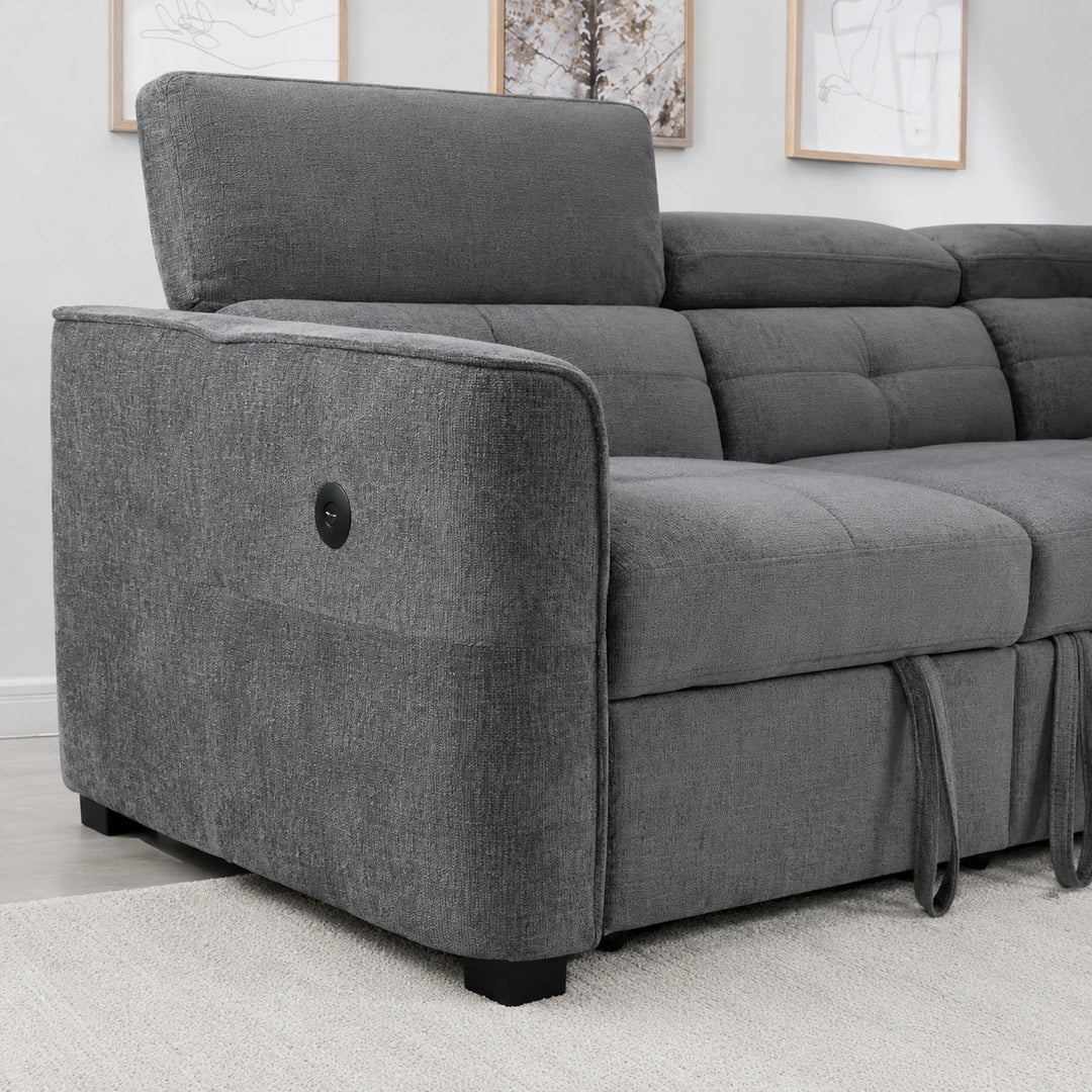 Vision Fabric Upholstered Sectional Sofa Bed With Storage Ottoman - Grey | Available