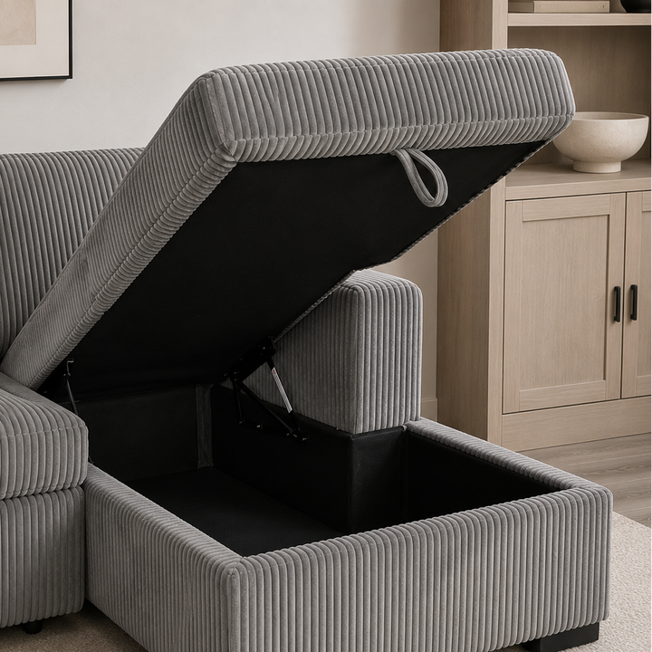 Billy RAF Sectional Sofa Bed In Fabric Upholstery - Grey