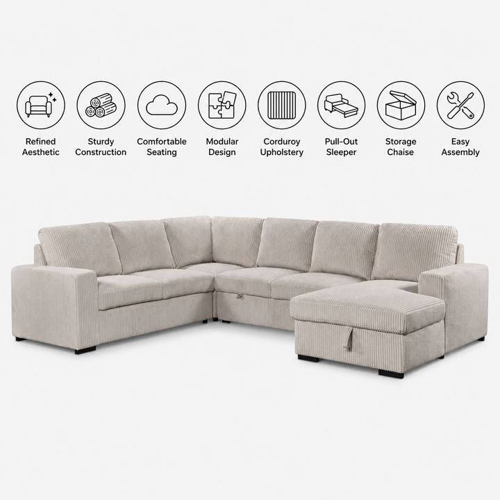 Billy RAF Sectional Sofa Bed In Fabric Upholstery - Beige