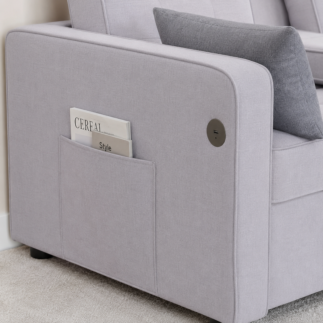 Sophia Fabric Upholstered Sofa Bed With USB Charging Ports - Grey