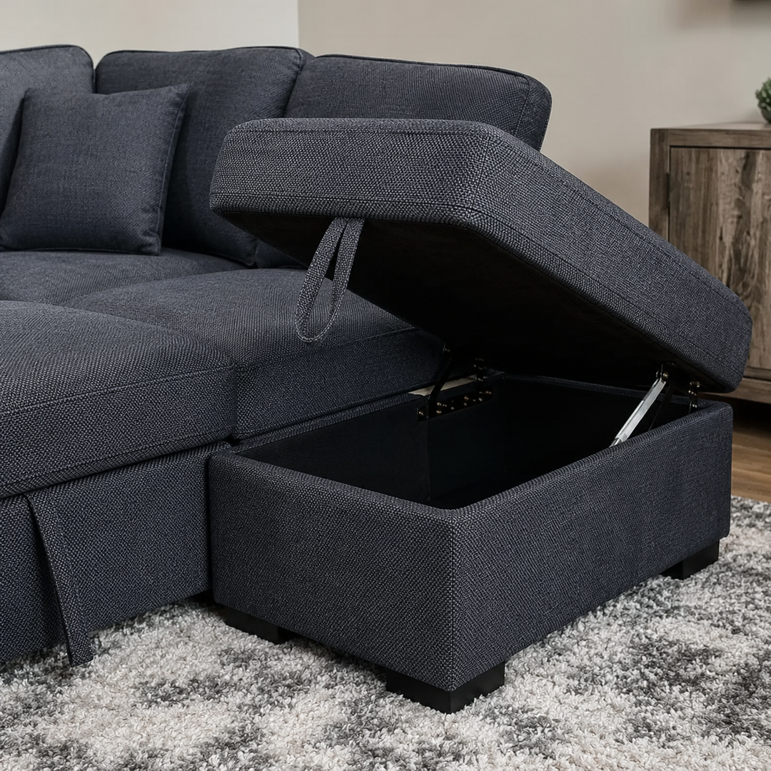 Maldon Fabric Upholstered RAF Sectional Sofa Bed With Storage Chaise - Grey