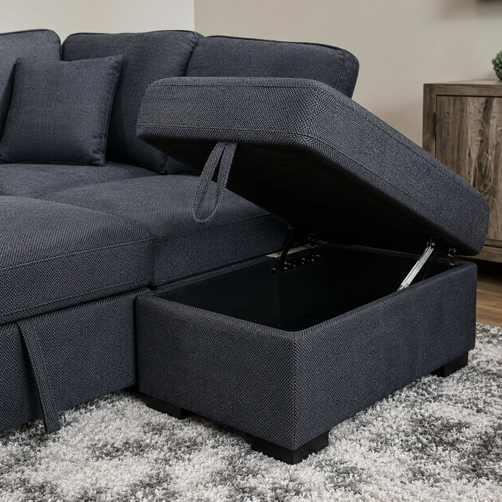 Maldon Fabric Upholstered RAF Sectional Sofa Bed With Storage Chaise - Grey
