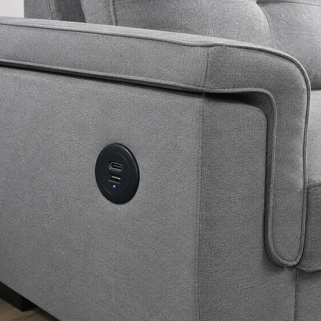 Marcus Sectional Sofa Bed In Fabric Upholstery - Light Grey | Reversible Chaise, USB Charging &amp; Pull Out Sleeper