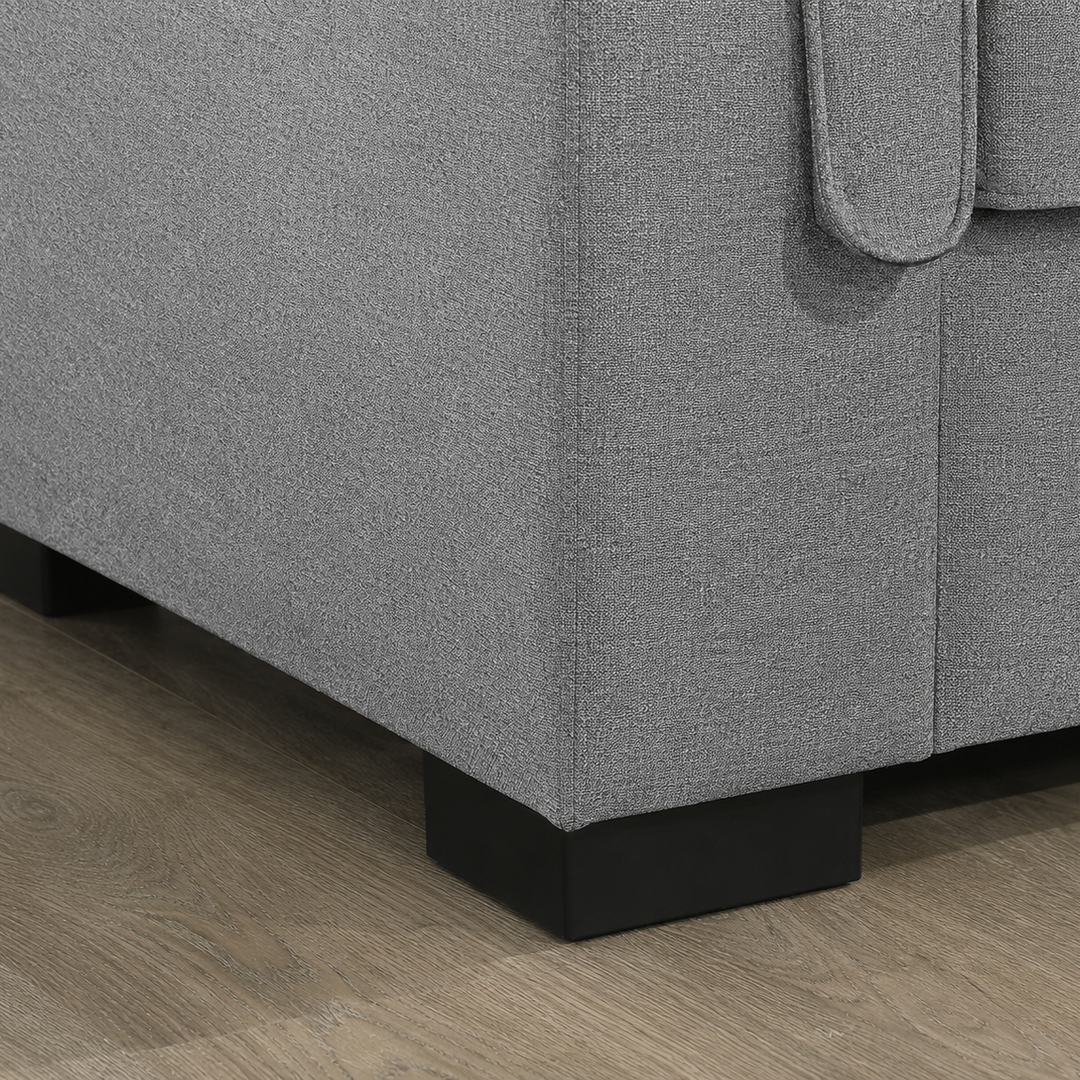 Marcus Sectional Sofa Bed In Fabric Upholstery - Light Grey | Reversible Chaise, USB Charging &amp; Pull Out Sleeper