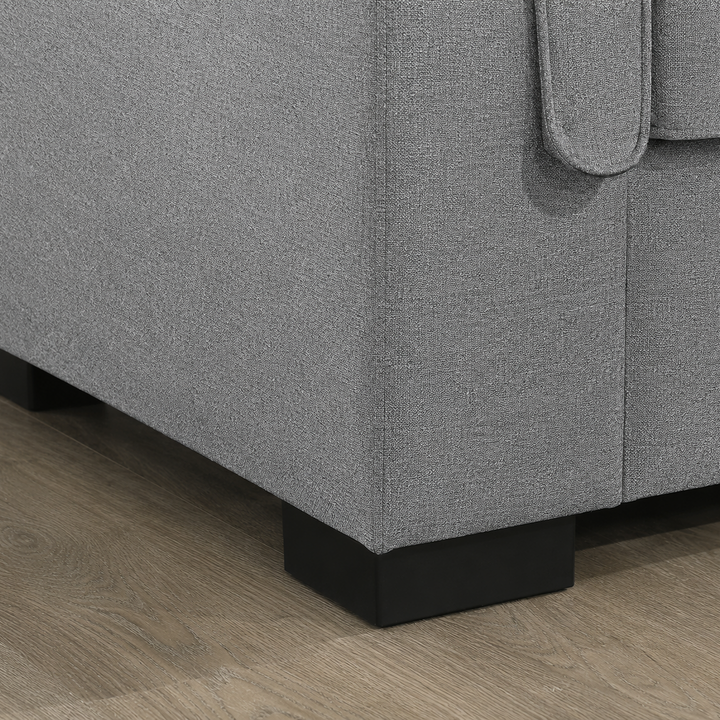 Marcus Sectional Sofa Bed In Fabric Upholstery - Light Grey | Reversible Chaise, USB Charging &amp; Pull Out Sleeper