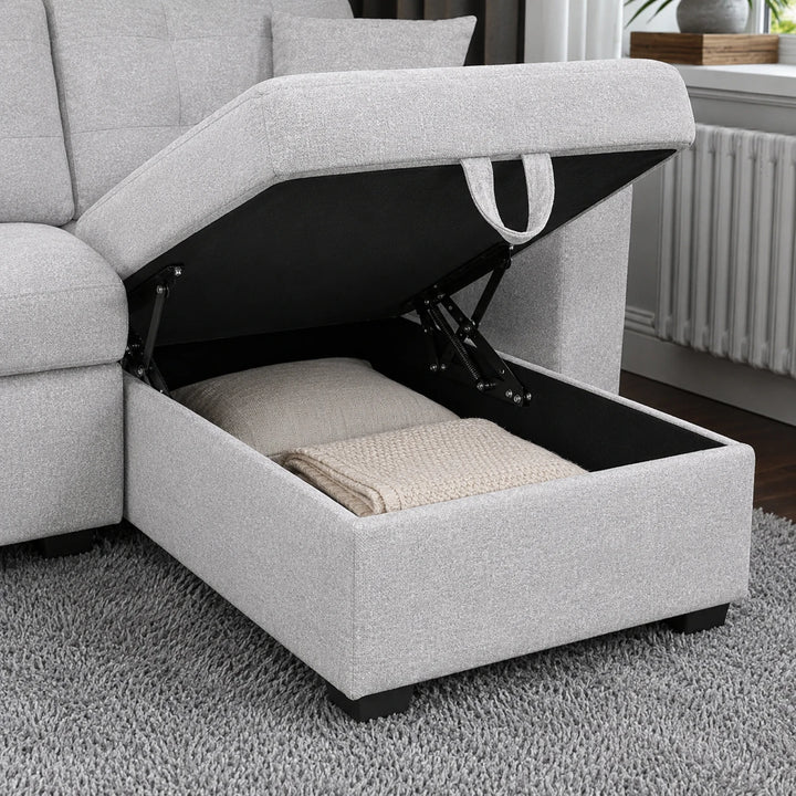 Gala Fabric Upholstered Reversible Sectional Sofa Bed With Ottoman - Light Grey | Timeless, Comfortable, Durable &amp; Storage Solution