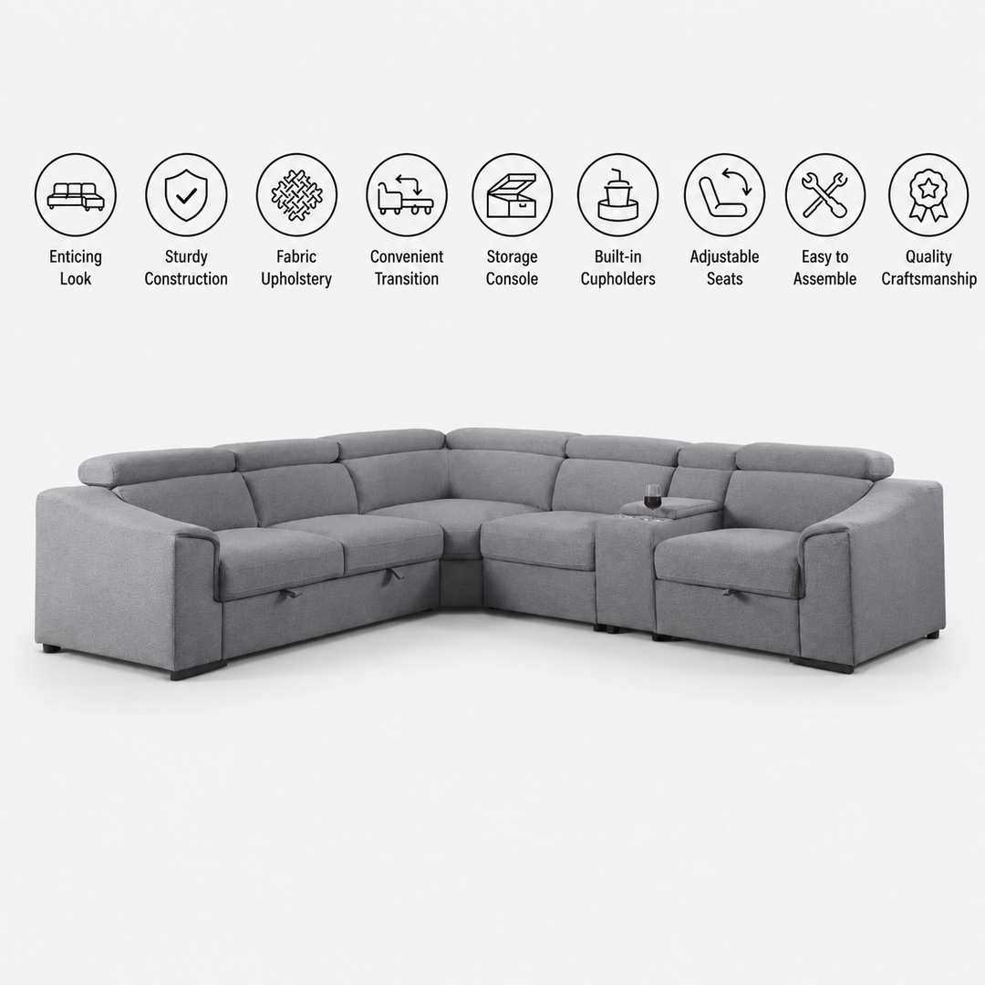 Starlight Sleeper Sectional Sofa In Fabric Upholstery - Grey