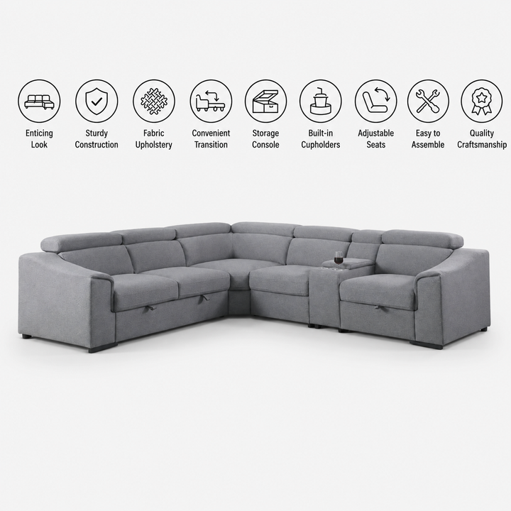 Starlight Sleeper Sectional Sofa In Fabric Upholstery - Grey