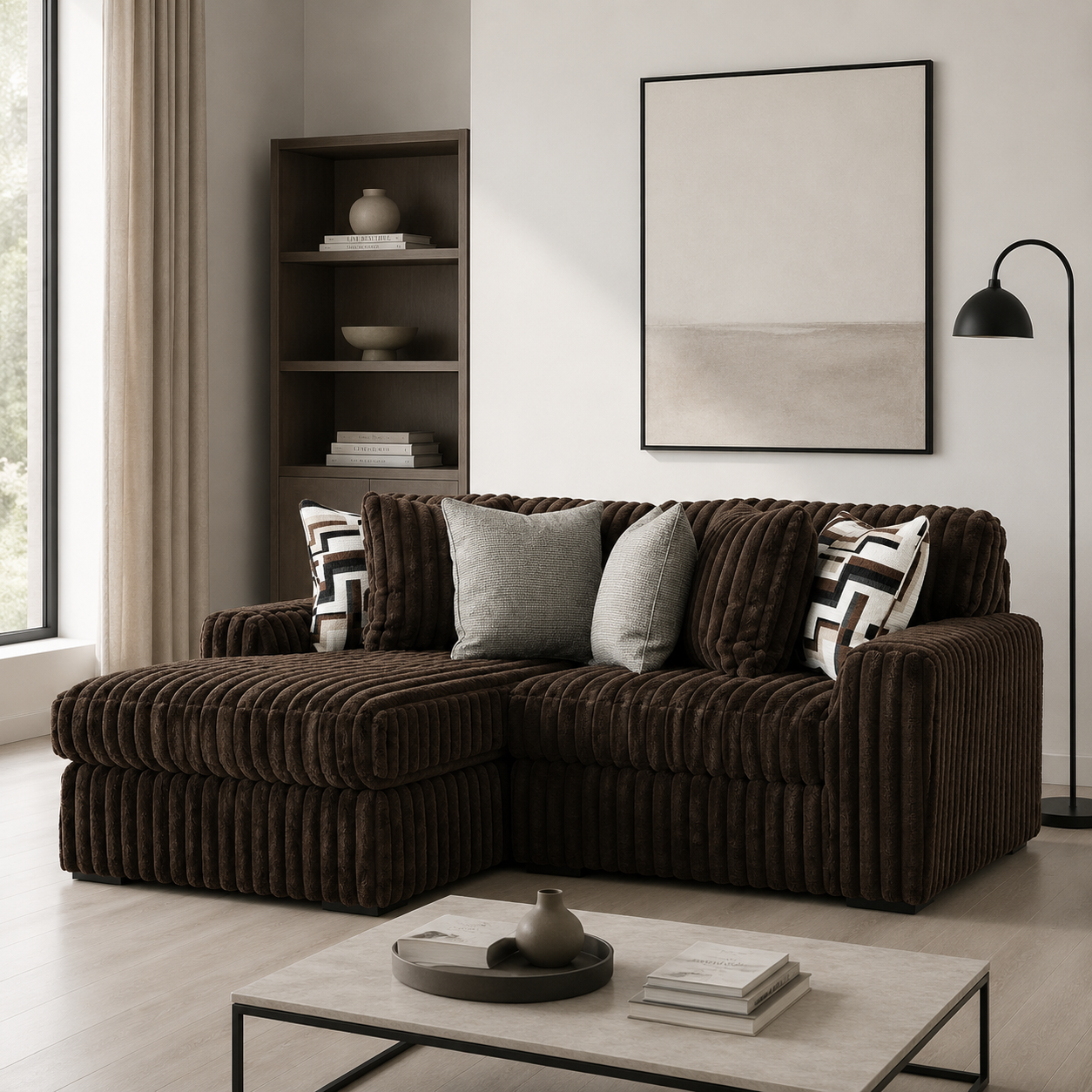 Midnight-madness 2-Piece Fabric Sectional Sofa With Chaise - Chocolate - Side View