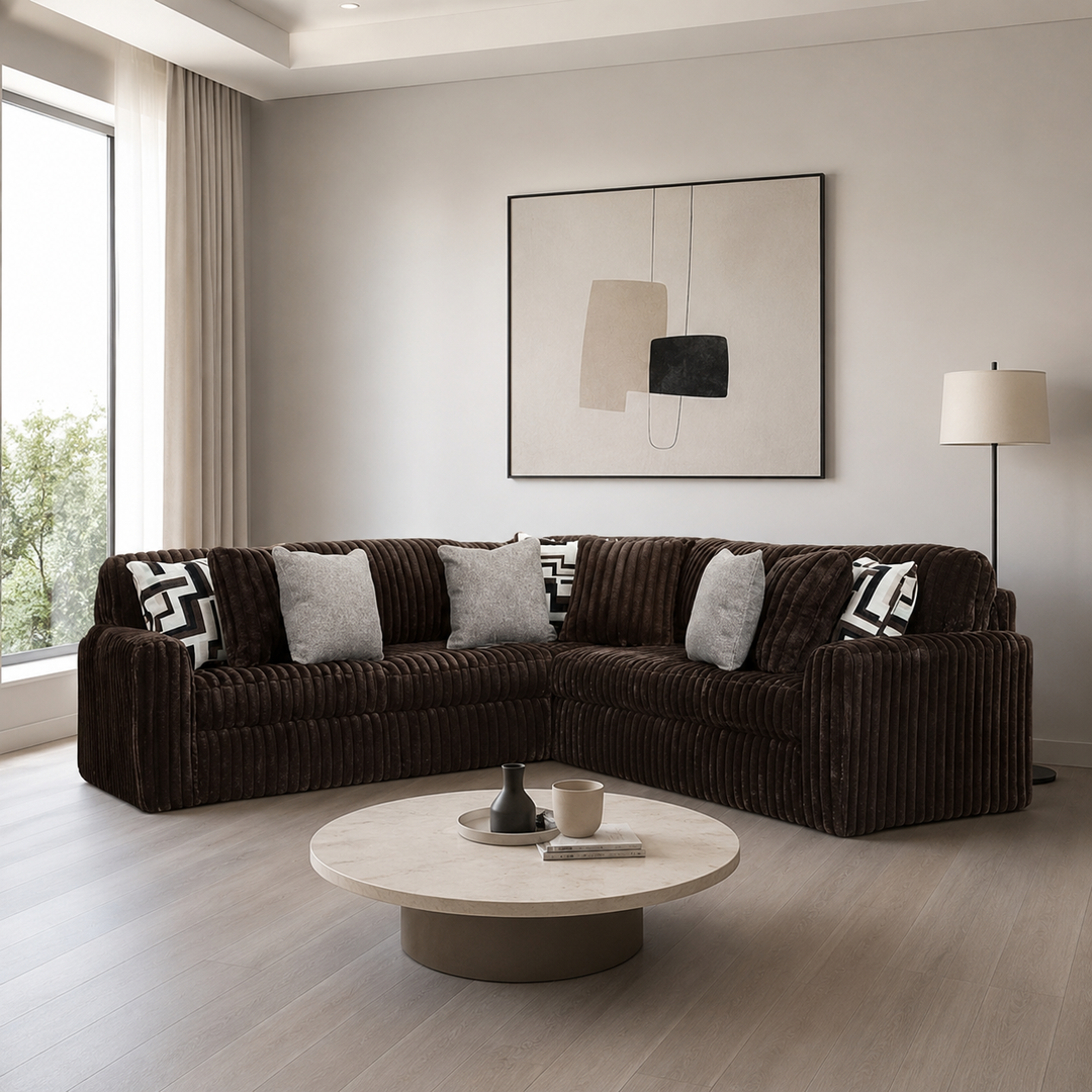 S6 Midnight-madness 3-Piece Sectional Sofa In Fabric Upholstery - Chocolate - Side View