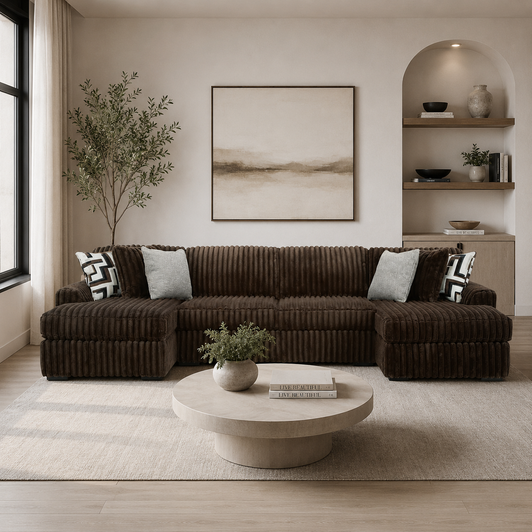 S5 Midnight-madness 3-Piece Fabric Sectional Sofa With Dual Chaise - Chocolate - Side View
