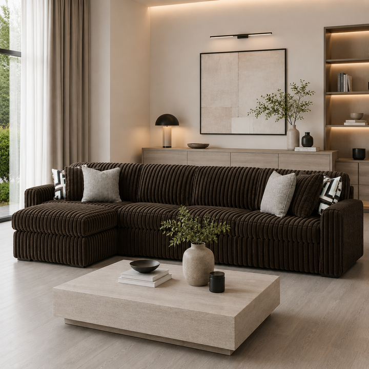 Midnight-madness 3-Piece Fabric Sectional Sofa With Chaise - Chocolate | Signature Design By Ashley