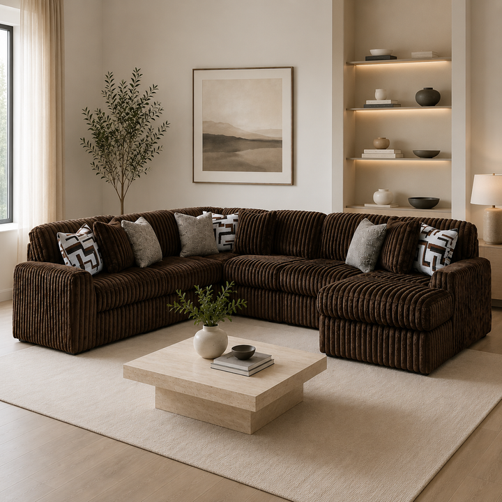 Midnight-madness 6-Piece Fabric Sectional Sofa With Chaise - Chocolate | Signature Design By Ashley