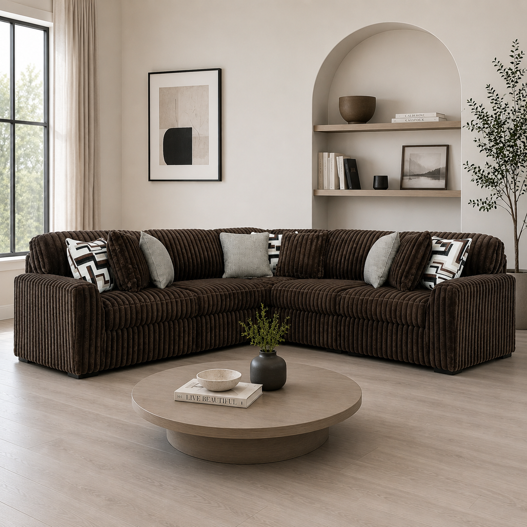 98104S26 Midnight-madness 5-Piece Sectional Sofa In Fabric Upholstery - Chocolate | Signature Design By Ashley