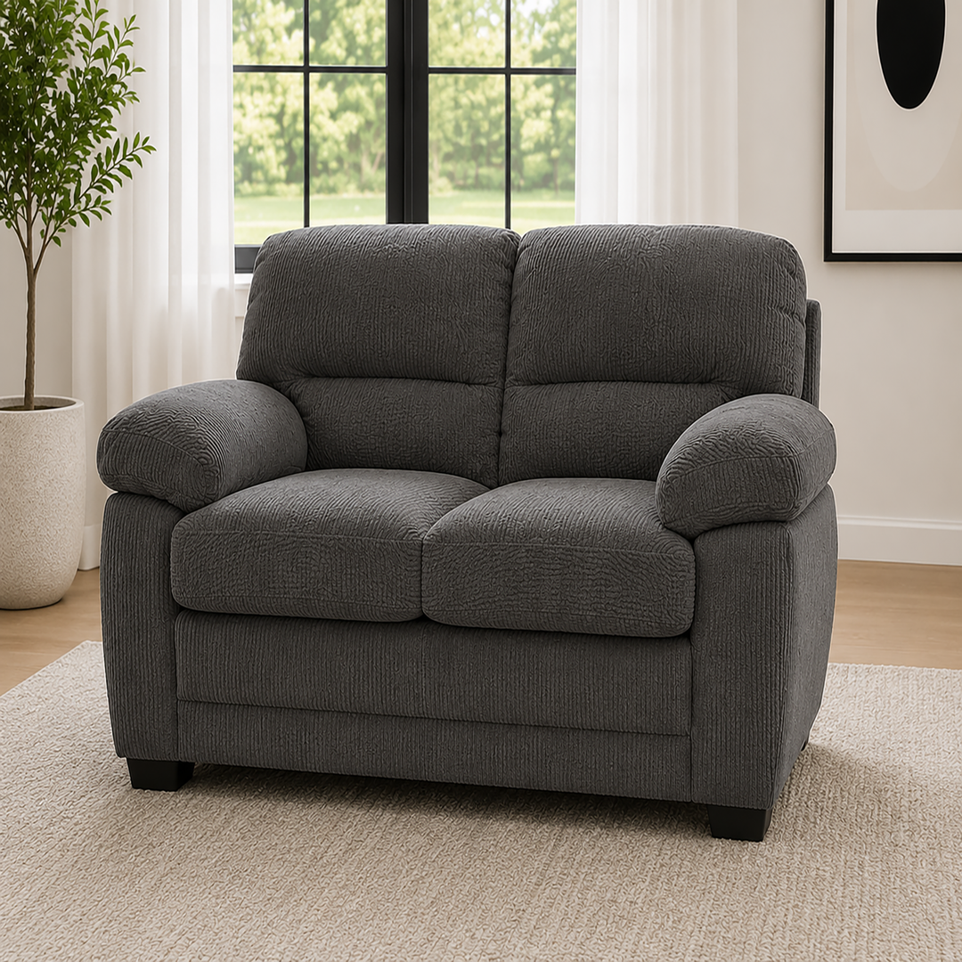 Rolex 3-Piece Dark Grey Stationary Sofa Set In Fabric