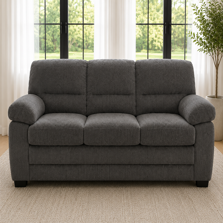 Rolex 3-Piece Dark Grey Stationary Sofa Set In Fabric