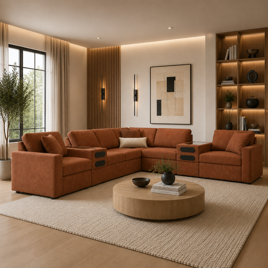 92102S16 Modmax 8-Piece Fabric Sectional Sofa With Audio System Console - Spice | Signature Design By Ashley
