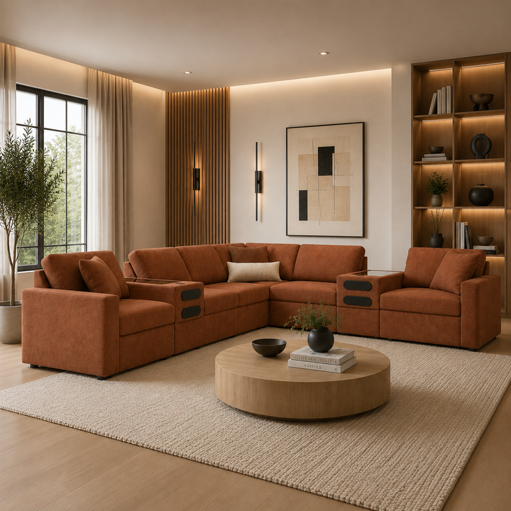 92102S16 Modmax 8-Piece Fabric Sectional Sofa With Audio System Console - Spice | Signature Design By Ashley